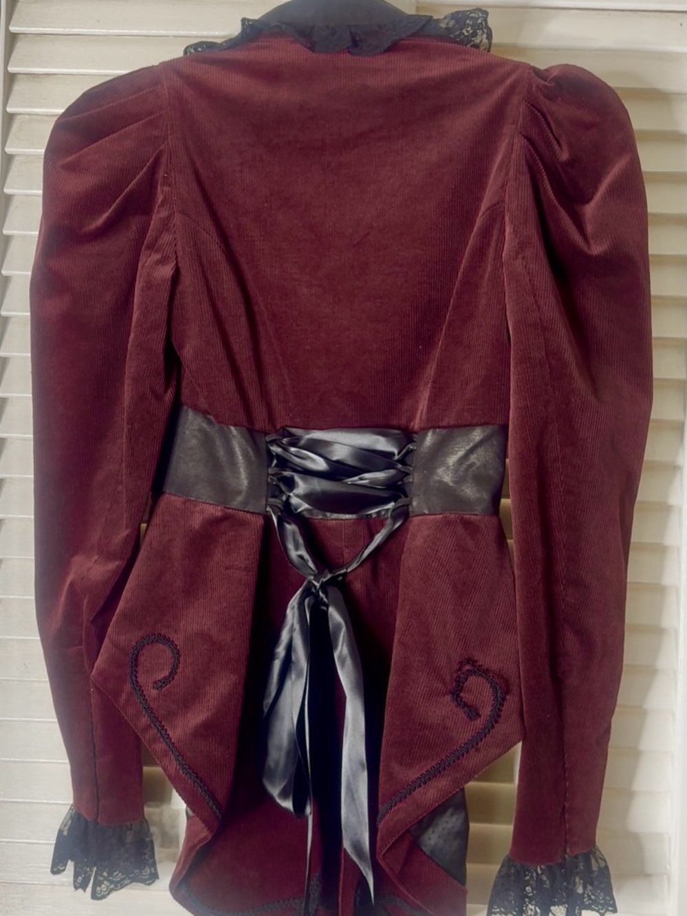 STEP in TIME by Lip Service Black/Burgundy Lace Corduroy Jacket w/ Tails M - Picture 2 of 9
